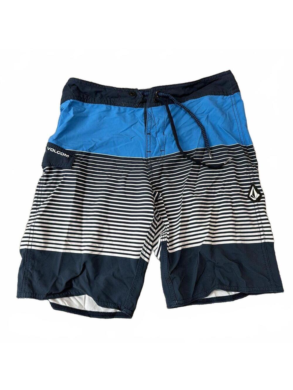 Volcom Stripped Blue Gray Board Shorts - Boys Size 28